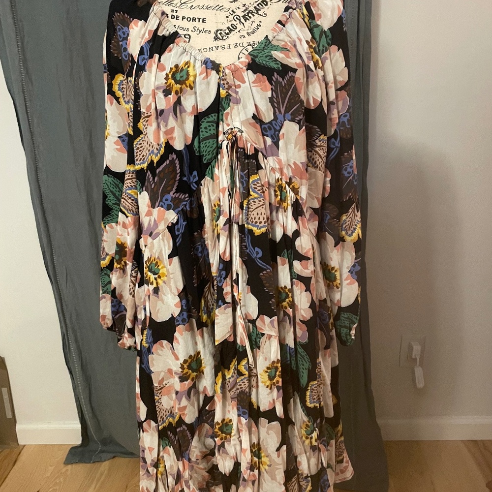 Black floral print babydoll style dress